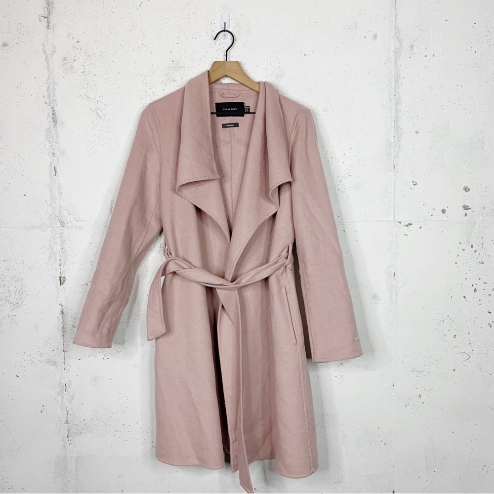 Tahari Pink Wool Tie Back Trench Pea Coat Size Medium